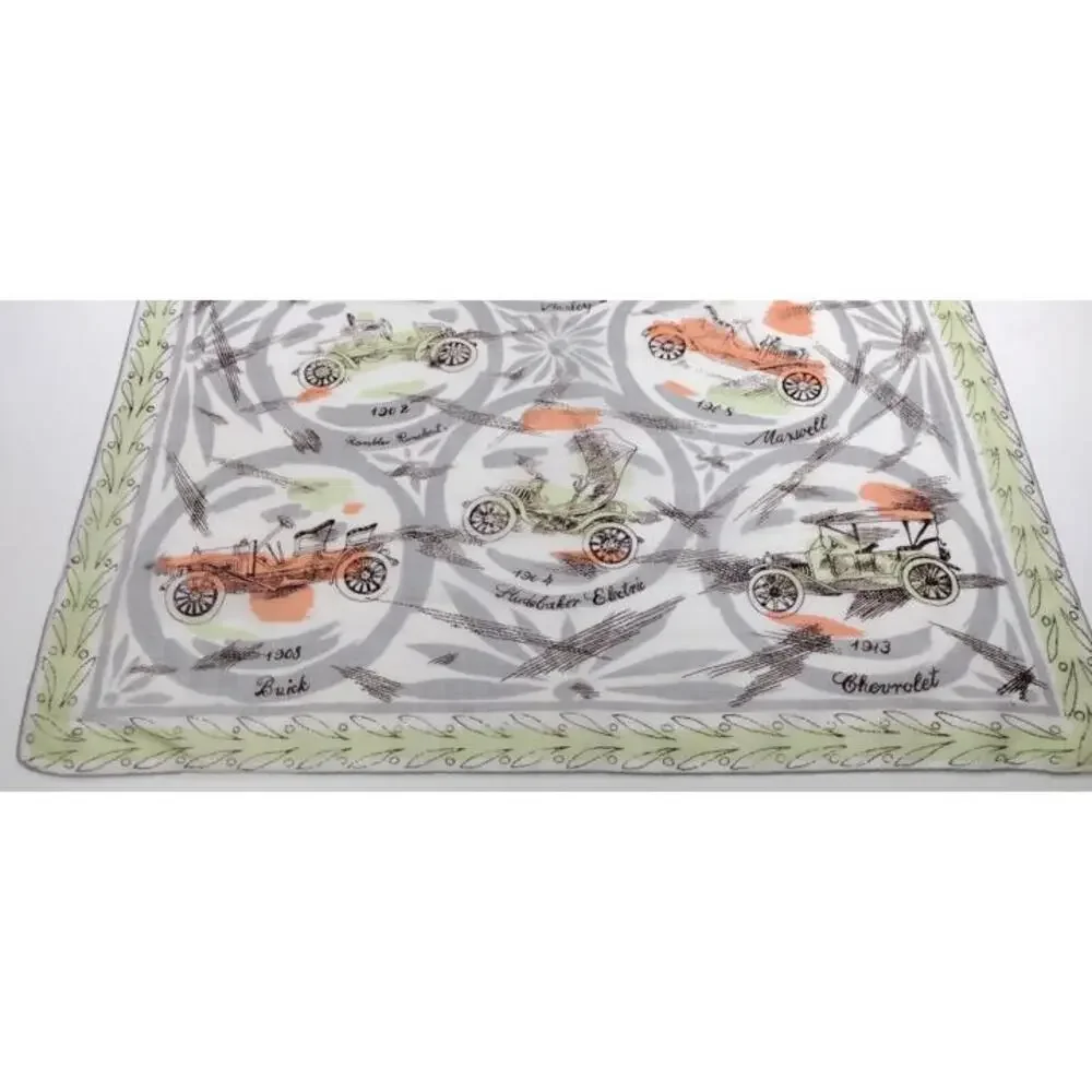 Men's 1940s Buick Handkerchief Scarf Jadeite Antique Automobile Fine Thin Cotton